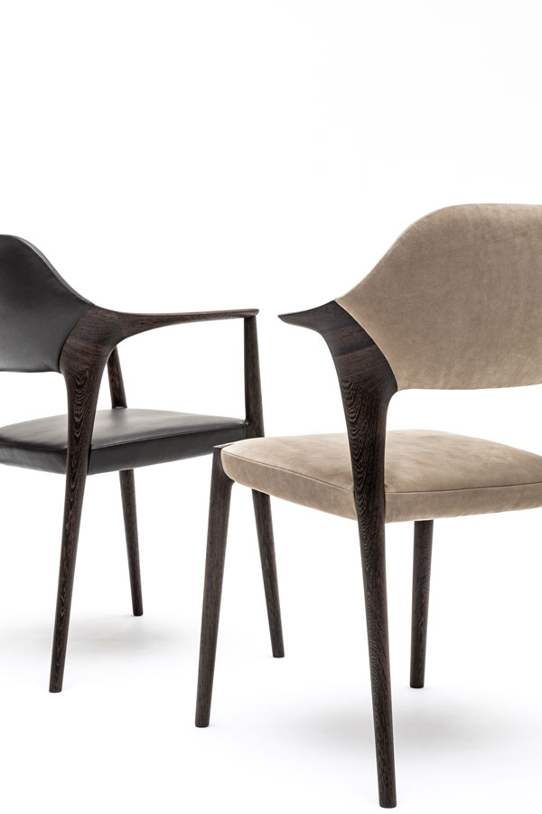 KUNST Diningchair, long arm, Wenge (oiled), Shade leather